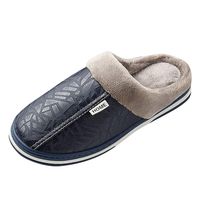Wadonerful Women Winter Warm Soft Plush Slippers Mens Memory Foam Indoor Fleece Shoes Waterproof Non-Slip Home Slippers (12-12.5, Navy)