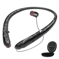 Wireless Headphones with Retractable Earbuds, DolTech Bluetooth 5.0 Neckband Headset, Noise Canceling Stereo Sports Earphones with Call Vibrate, 14H Playtime, Carrying Case (Black)