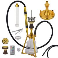 ADMY® 45cm Height 2 Hose Hookah Complete Set| Portable Aluminum Hookah, Suitable for Travel, Sealed Water Tank 2 Compound Silicone Hookah|Hookah with LED Lighting (Gold)