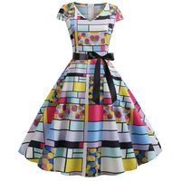 2019 Sale Dresses For Women Vintage 1950s Retro Short Sleeve Dot Print Evening Party Prom Swing Dress (XXL, Yellow)