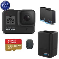 GoPro HERO8 Black Action Camera w/GoPro Dual Lithium-Ion Battery Charger with 1 x Battery and 32GB Memory Card