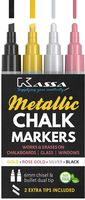 Kassa Metallic Liquid Chalk Markers for Blackboards (Gold, Rose Gold, Silver & Black) - 4 Colored Pack - Chalkboard Pens Erase on Window, Blackboard, Mirror & Glass - Dual Tip Chalk Board Marker