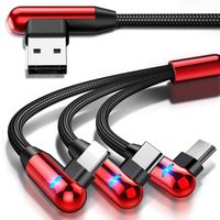 Multi Charging Cable, CAFELE Right Angle 90 Degree 3 in 1 Cable with LED Light Nylon Braided Universal USB Charger Cord with Micro USB/Type C Port Compatible Cell Phones Tablets, etc - Red/4.3ft