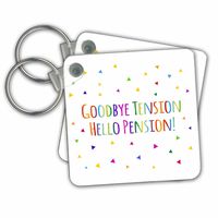 3dRose Goodbye Tension Hello Pension - Colorful Text Key Chains, 2.25" x 2.25", Set of 2 (kc_202095_1)