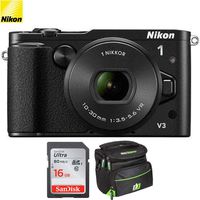 Nikon 1 V3 Mirrorless 18.4MP Digital Camera with 10-30mm Lens - Black (Renewed) with 16GB Bundle Includes, Sandisk Ultra SDHC 16GB Memory Card + Camera Bag for Digital Cameras