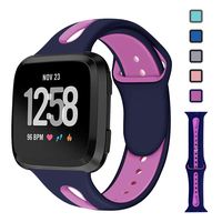 Lintelek Silicone Replacement Bands Compatible with Fitbit Versa, Friendly Wristband Breathable Soft Bands Washable Straps for 5.5-8.5 Inches, Quick Drying (Large, Navy+Purple)