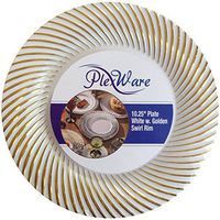 Plexware White Plastic Plates With Golden Swirl Rim 10.25 Inch- Total 120 Plates