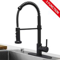Hoimpro High Arc Matte Black Spring Kitchen Faucet with Pull Down Sprayer, Rv Paint Black Kitchen Sink Faucet with Pull Out Sprayer,3 Function Single Handle Laundry Faucet,Brass(Single or 3 Hole)