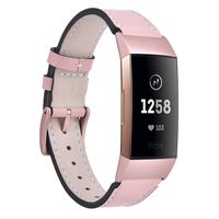 VIGOSS Leather Band Compatible with Fitbit Charge 3/3 SE Bands Women Soft Charge3 Band with Adapters Strap for Fitbit Charge 3/3 SE Tracker Smartwatch (Pink, 5.5"-8.1")