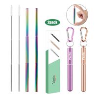 Vantic Reusable Collapsible Rainbow Straws, 2Pack Telescopic Stainless Steel Portable Drinking Straw with Travel Case & Cleaning Brush for 12oz/20oz/30oz Cups-Rose Gold& Purple