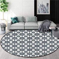 Geometric Non Slip Round Rugs,Ceramic Style Floral Non-Slip Living Room Soft Floor Mat Round-59