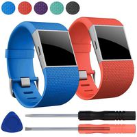 EEEKit 2-Pack Premium Silicone Replacement Wristband Strap with Metal Buckle Clasp for Fitbit Surge Watch Fitness Tracker, Including Screwdriver Tools Kit (Blue+Orange)