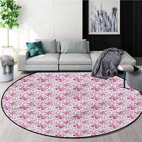 RUGSMAT Butterfly Area Rugs Ring 3D Non-Slip Rug,Pink Cute Flowers Foam Mat Bedroom Decor Bedroom Diameter-39