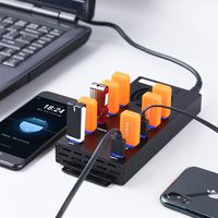 Sipolar-Desktop Charging Station-10 Ports USB Charger-Superspeed Syncs Data-USB Data Hub-2A Charges for 10 Cellphones/Tablets-USB Splitter with 12V 10A Power Adapter-Mounting Brackets-LED Indication
