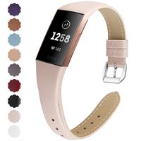 NANW Bands Compatible with Fitbit Charge 3, Slim Genuine Leather Wristband Replacement Accessories Strap for Women Men Compatible with Fitbit Charge 3 / Charge 3 SE Small Large