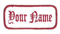 Name Patch Uniform or Work Shirt Personalized Identification Tape Embroidered Sew On, Hook Fastener or Iron on, White/Red Old English, Hook Fastener