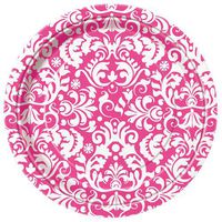 Pink Damask Dessert Plates, 8ct