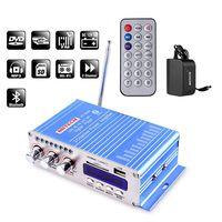 NKTECH 3A Power Supply HY-502S FM/MP3/USB/SD/DVD Audio Speaker Car Bluetooth Digital Amplifier Hi-Fi Bass 2 Channel 20W x 2 RMS Player Blue + Remote Controller