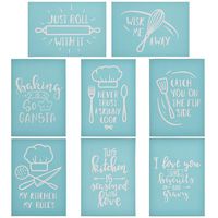 YeulionCraft Self-Adhesive Silk Screen Printing Stencil Kitchen Theme Mesh Transfers for DIY Pillow Fabric Painting Decoration Chalkboards Wood Ceramic, 8PCS