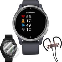 Garmin Venu Amoled GPS Smartwatch (Silver, Granite Blue Band) & Wireless Earbuds + More