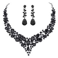 Youfir Bridal Austrian Crystal Necklace and Earrings Jewelry Set Gifts fit with Wedding Dress (Black-Black Tone)