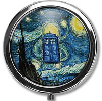 Hanbalin - Starry Night Doctor Who Custom Round Silver Pill Box Pocket 2.1 inches Medicine Tablet Holder Organizer Case for Purse