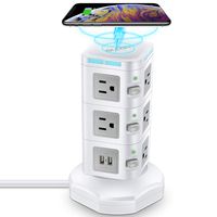 Power Strip Tower Wireless Charger - GLCON Surge Protector Charging Station with 4 USB Ports + 3000W 13A 10 Outlet Plugs + 6ft Extension Cord - Power Outlet Charging Tower for PC Home Office