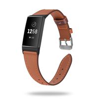 Fintie Leather Bands Compatible with Fitbit Charge 3 & Charge 3 SE Fitness Tracker, Premium Genuine Leather Straps Replacement Band Accessories for Women and Men, Brown