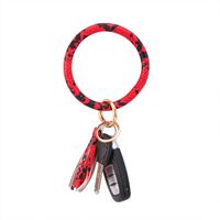 Coolcos Key Ring Bracelets Wristlet Keychain Bangle Keyring - Large Circle Leather Tassel Bracelet Holder For Women Gift(Snakeskin Red)