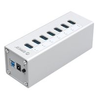ORICO 7 Port Aluminum USB 3.0 HUB with 12V2.5A Power Adapter and 3.3Ft. USB3.0 Date Cable - Sliver (A3H7)