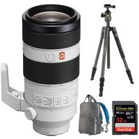 Sony (SEL100400GM) FE 100-400mm f/4.5-5.6 GM OSS Full Frame E-Mount Lens w/Tripod Bundle Includes, Vanguard Aluminum Travel Tripod w/Ball Head, Large Photo/Video Backpack and 32GB SDXC Memory Card