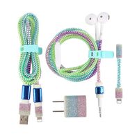 MINQISU USB Earphone Cable Mobile Phone Data Cable Protection Kit Line Saver Winder (Rainbow)