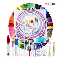 140 Pieces Embroidery Cross Stitching Punch Needle Kit, Full Range of Embroidery Starter Kit Including Magic Embroidery Pen Punch Needle, 5 Embroidery Hoops, 2 Cross Stitch Cloth, 100 Threads