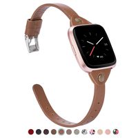 TOYOUTHS Slim Strap Compatible with Fitbit Versa/Versa 2/Versa Lite/Versa SE Bands for Women Men Thin Genuine Leather Replacement Wristbands Handmade Watch Band Accessories Light Brown