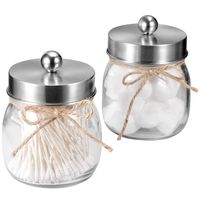 SheeChung Apothecary Jars Set,Mason Jar Decor Bathroom Vanity Storage Organizer Canister,Glass Qtip Holder Dispenser for Qtips,Cotton Swabs,Ball - Stainless Steel Lid/Brushed Nickel (2-Pack)