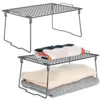 mDesign Farmhouse Metal Stacking Storage Shelf - Closet, Cabinet, Countertop 2-Tier Raised Organizer - for Bedrooms, Bathrooms, Entryways, Hallways - 2 Pack - Graphite Gray