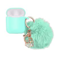 Compatible with Airpods Case, FunDiscount Silicone Case Cover with Cute Faux Fur Ball Pom Pom Keychain Strap Accessories Kit Compatible with Apple Airpods 2 &1 Air Pods Protective Skin (Mint Green)