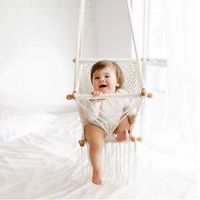 HAN-MM Hanging Swing Seat Macrame Hammock Baby Swing for Infant to Toddler Beige Cotton Rope Weaved Nursery Decor Girl Birthday Gift