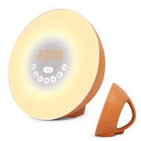 Sunrise Alarm Clock, Wake Up Light with 7 Colored Sunrise Simulation & Sleep Aid Feature, FM Radio, 6 Natural Sound and Snooze for Kids Adults Bedrooms (Brown-Wood)