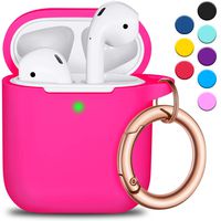 R-fun AirPods Case Cover with Circle Keychain, Full Protective Silicone AirPods Accessories Skin Cover for Women Girl with Apple AirPods Wireless Charging Case,Front LED Visible-Rose Pink