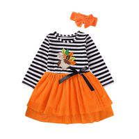 Oliviavan Toddler Baby Skirt Casual Girls Outfit Sets Girls Striped Tulle Dress+Headband Costumes Orange
