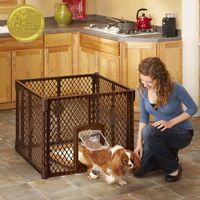 North States MyPet 7 Sq. Ft. Stages Indoor/Outdoor Petyard: 4-panel pet enclosure with lockable pet door. Freestanding (26" tall, Brown)