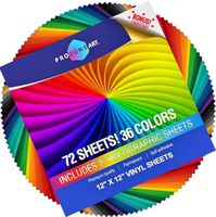 72 Pack 12x12, Premium, Permanent, Outdoor, Self Adhesive Vinyl Sheets in 36 Assorted Glossy Colors Including 2 Holographic Sheets and 2 sheets Clear Transfer Tape for Cricut and Other Craft Cutters