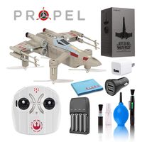Propel Star Wars T-65 X-Wing Star Fighter Quadcopter Drone Bargain Bundle with 4-AA Rechargeable Batteries, USB Wall and Car Charger, Deluxe Cleaning Kit, and Much More