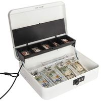Jssmst Large Locking Cash Box with Money Tray, Metal Money Box with Combination Lock, White