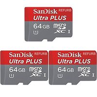 Sandisk Ultra Plus 64GB MicroSDXC UHS-I Card 100MB/s Class 10 3-Pack (Renewed)