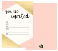 36 Pack Pink and Gold Foil "You Are Invited" Minimalist Party Invitation Card Set - Shabby Chic, Novelty, Invites for Birthdays, Bachelorette Parties, Envelopes Included, 4 x 6 Inches