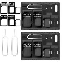 CKANDAY 2 Packs SIM Card Holders with Tray Opener Pins, Card Storage Tool Set for Standard Micro Nano Micro-SD Memory Cards, with 3 Card Adapters and 1 Eject Pins - Black