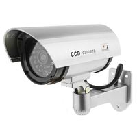 Outdoor Fake , Dummy Security Camera with Blinking Light Camera (Silver)
