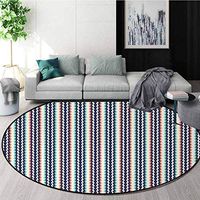 Abstract Non-Slip Area Rug Pad Round,Modern Geometric Sharp Shapes Zig Zag Triangles Repeating Pattern Protect Floors While Securing Rug Making Vacuuming Diameter-39 Inch,Mint Green Orange Dark Blue